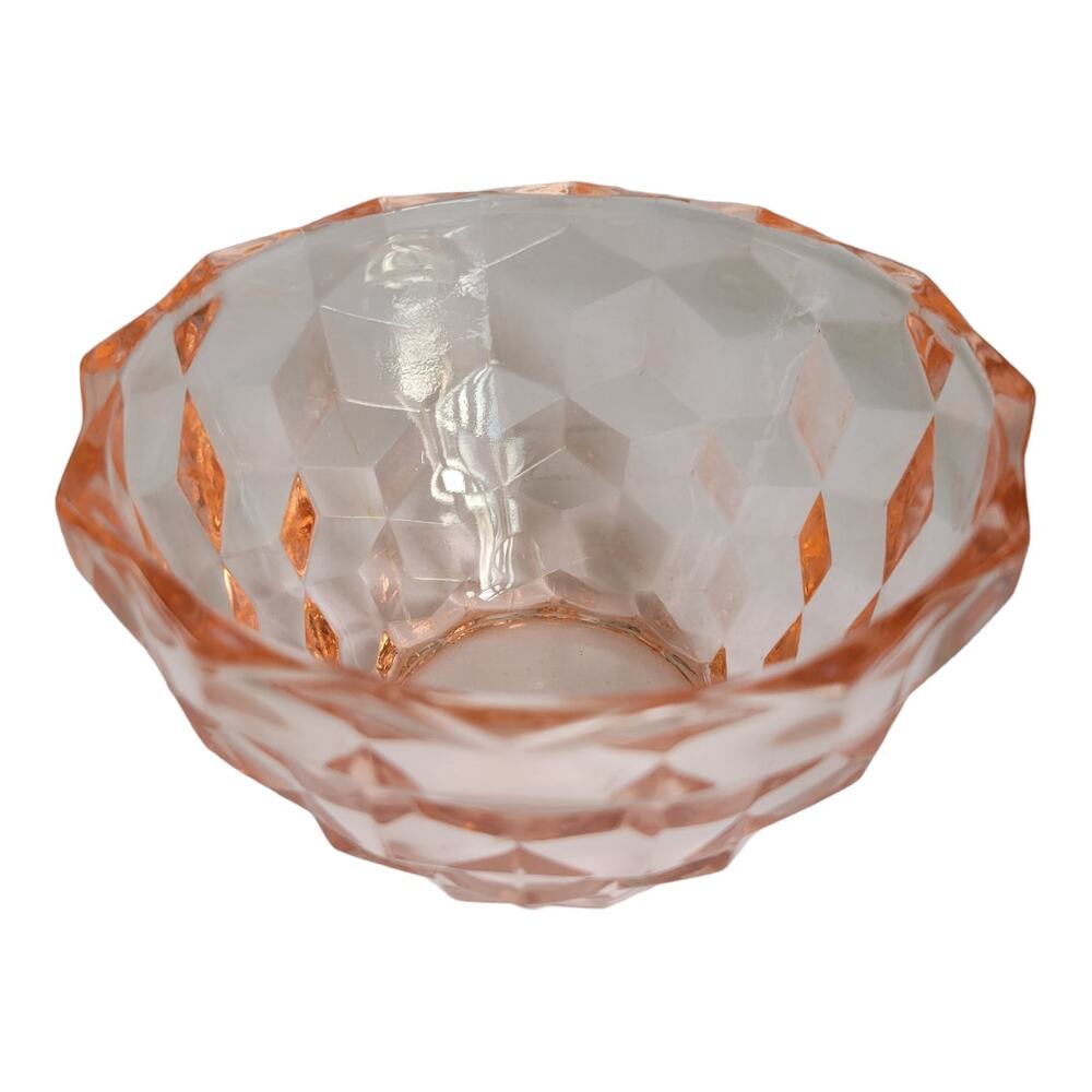 Vintage Jeannette Glass Cube Cubist Pink Dessert Berry Bowl Depression 1929